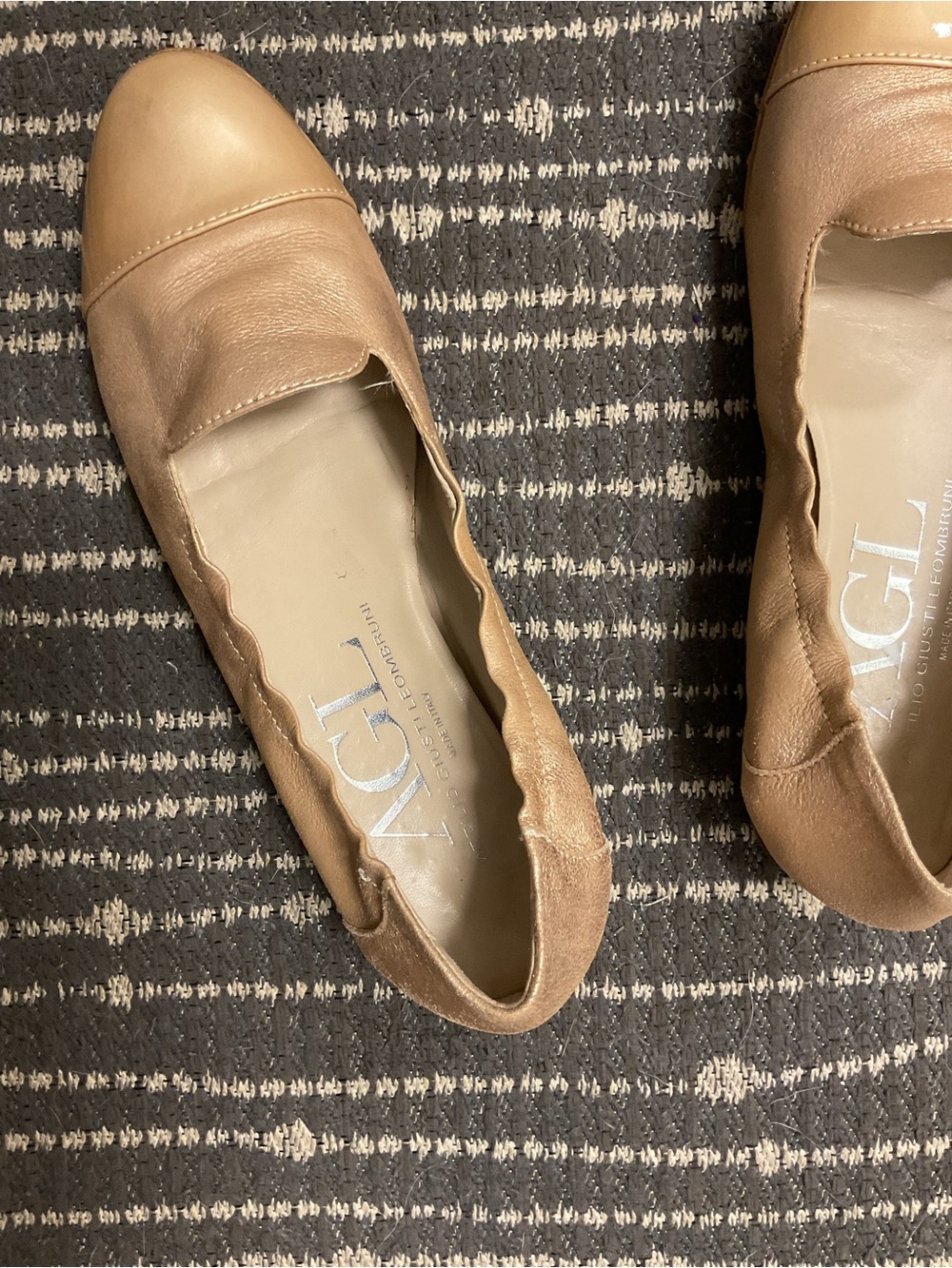 AGL Tan Leather Cap-Toe Ballet Flat